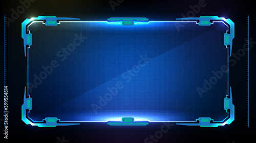 abstract futuristic background of blue glowing technology sci fi frame hud ui