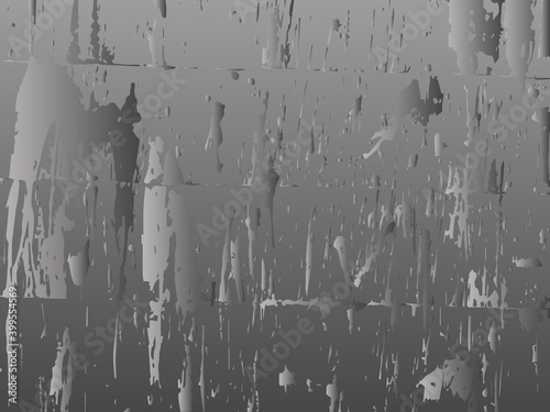 Gray rain streaks on glass. Streams water on smooth surface flowing down window and merging into small puddles tracery volumetric imprints of vector dirt.
