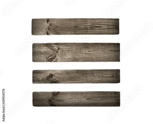 collection of various blank wooden signs on white background.