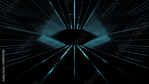 Abstract neon corridor with concept blue shiny light design., 3D Rendering