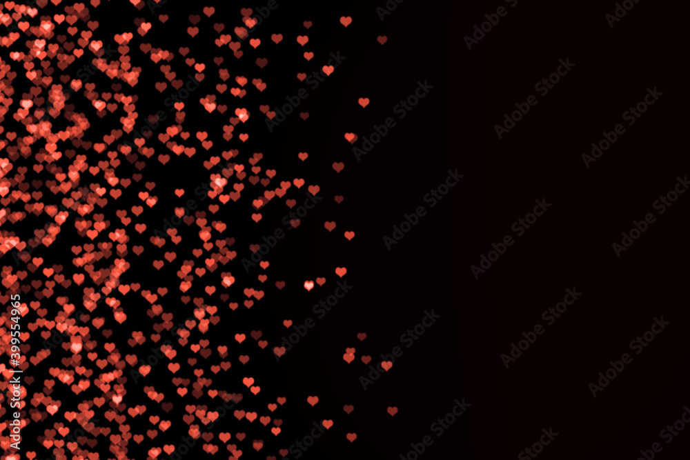 Red glow bokeh hearts lights on black background, overlay for graphic editor. Valentines day card concept with copy space. Red glow bokeh hearts lights on black background, overlay for graphic editor. Valentines day card concept with copy space.