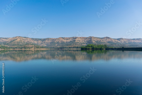 Panoramic view of beautiful Panshet dam located in Pune, Maharashtra, India