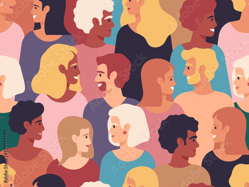 People profiles crowd. Male and female diverse profile portraits, group of young people. Men and women characters vector illustration. Profile crowd female and male diverse, different social community