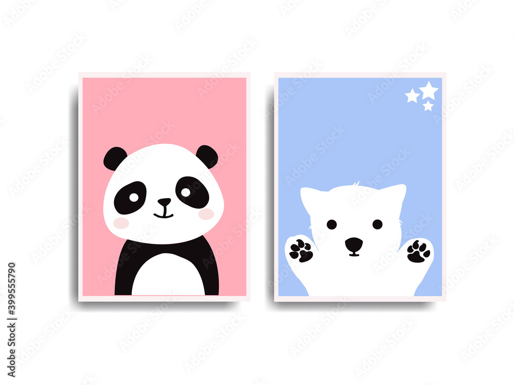 Cute panda animal and polar bear poster design. for Templates, Holidays, Creative Moderns, Banners, Posters, Covers and Brochures. Vector illustration Cute panda animal and polar bear poster design. for Templates, Holidays, Creative Moderns, Banners, Posters, Covers and Brochures. Vector illustration