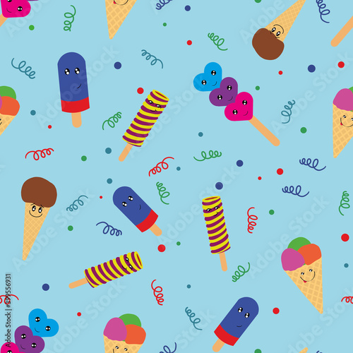 seamless pattern a funny ice creams for children