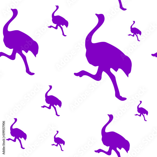 Funny running violet emu over white background. Cute pattern for any kind of design. Flat and simple seamless print.