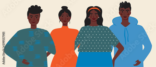 Afro friends isolated as african community concept, flat vector stock illustration with men and women, friendship