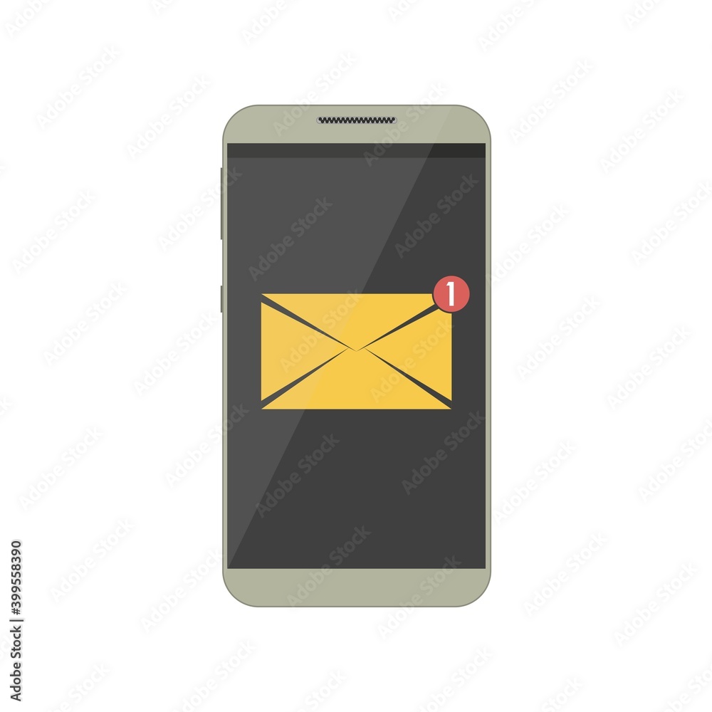 Envelope on smartphone sreen icon. Template design of new email notification. Mobile messenger concept for web sites, web banners or mobile app. Envelope on smartphone sreen icon. Template design of new email notification. Mobile messenger concept for web sites, web banners or mobile app.