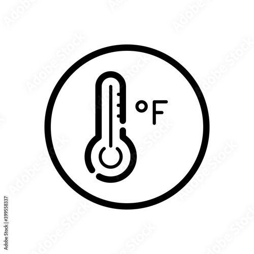 Farenheit thermometer. Weather icon in a circle. Isolated vector illustration