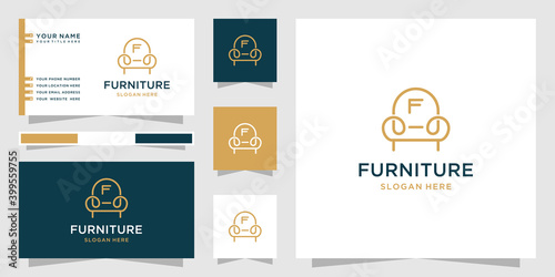 Furniture logo with line art style and business card