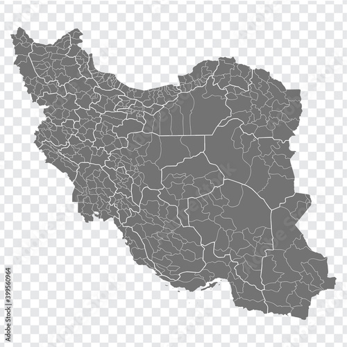 Blank map  of Iran. Counties of Iran map. High detailed gray vector map  Islamic Republic of Iran on transparent background for your web site design, logo, app, UI. EPS10. 