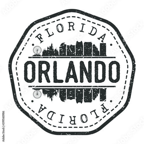 Orlando, FL, USA Stamp Skyline Postmark. Silhouette Postal Passport. City Round Vector Icon. Vintage Postage Design.