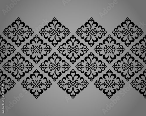 Wallpaper in the style of Baroque. Seamless vector background. Black and gray floral ornament. Graphic pattern for fabric, wallpaper, packaging. Ornate Damask flower ornament