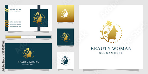  Beauty woman face logo and business card