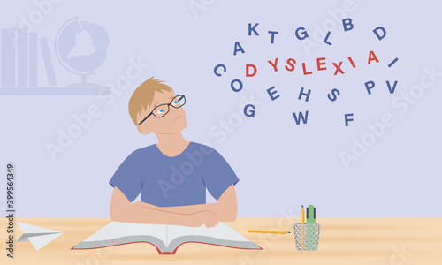 dyslexia concept - child with reading disorder