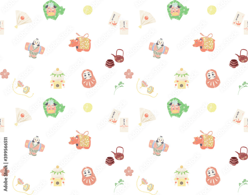 シンプル手描きお正月小物イラスト連続パターン Stock Illustration Adobe Stock