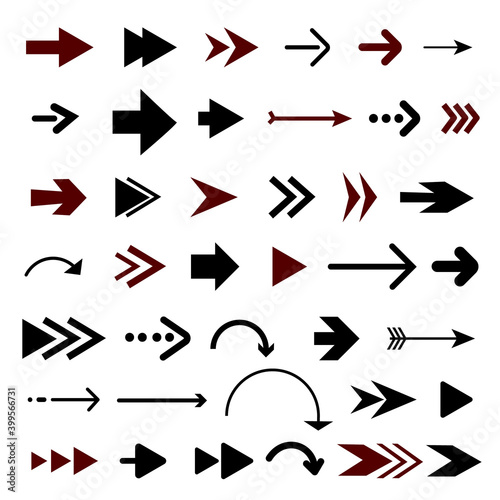 Vector black and red arrow icons set