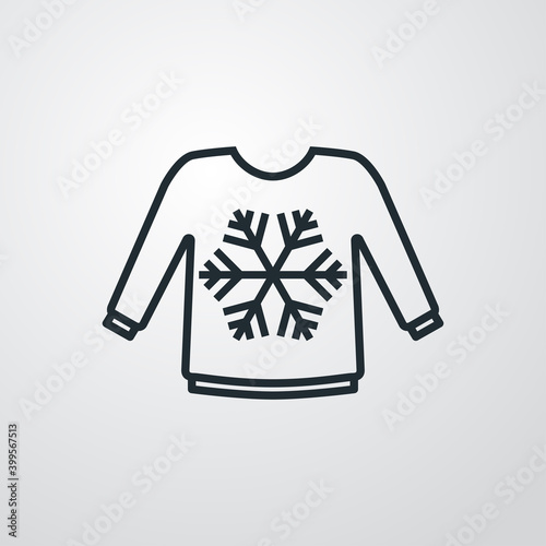 Icono suéter de invierno de lana decorado con copo de nieve con lineas en fondo gris