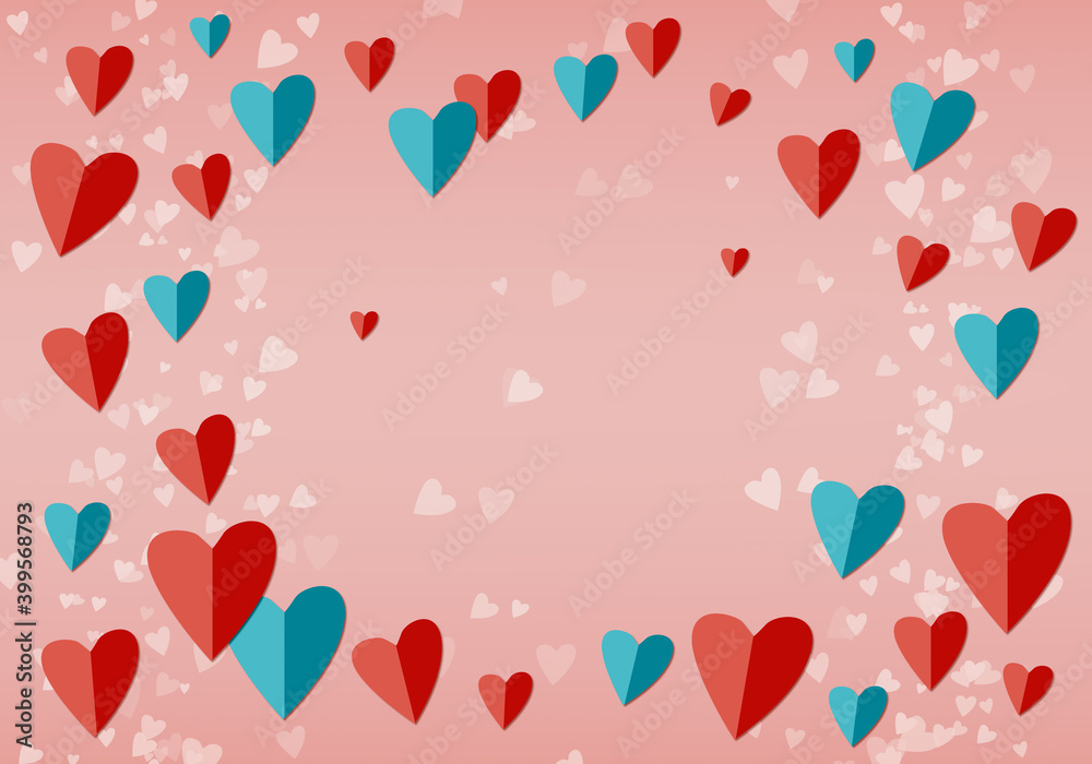 Happy Valentines Day vintagebackground, flat design red and blue hearts. Wallpaper, flyers, invitation, poster, brochure, banner.