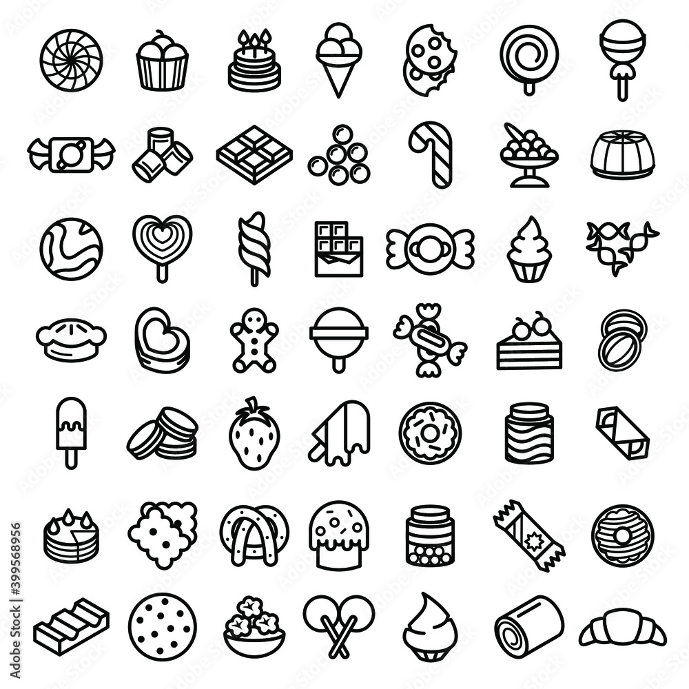 Set Abstract Doodle Elements Hand Drawn Collection Sweet Sketch Vector Design Style Background Candy Ice Cream Cakes Delicious Illustration Cartoon Icons