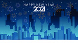 City fireworks happy new year holiday for greeting card background