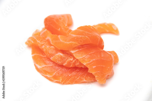 Fresh salmon fillet piece on isolated white background.