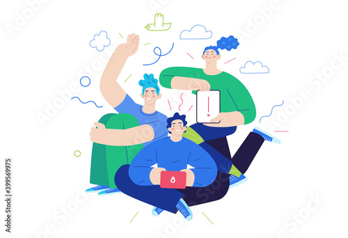 Business topics - our team. Flat style modern outlined vector concept illustration. A group of people, crew, team, posing together. Business metaphor.