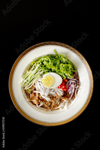 Assam Laksa (Noddle in Tangy Fish Gravy) is a Special Malaysian Food Popular in Penang