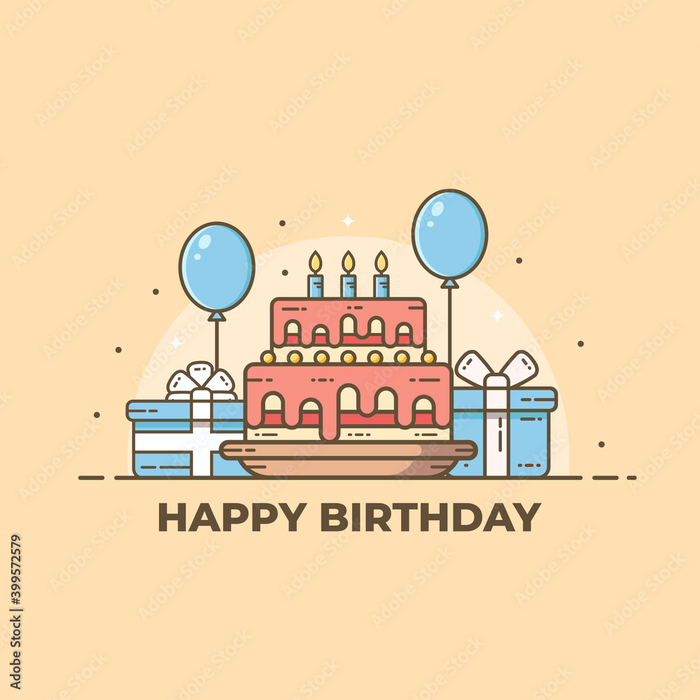 Naklejka premium Flat birthday cake illustration