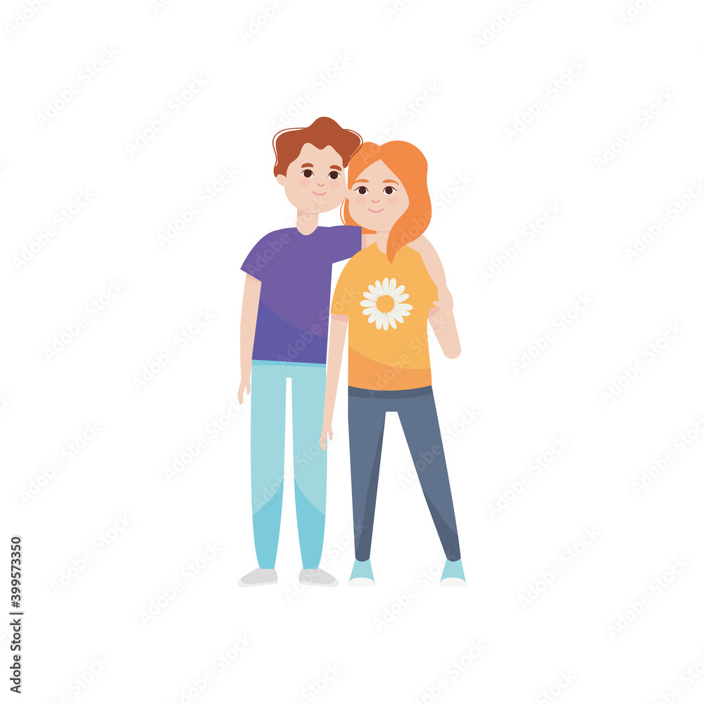 cartoon young couple standing, colorful design cartoon young couple standing, colorful design