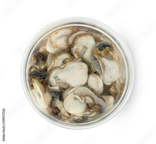 Oysters in plastic bowl isolated on a white background  include clipping path