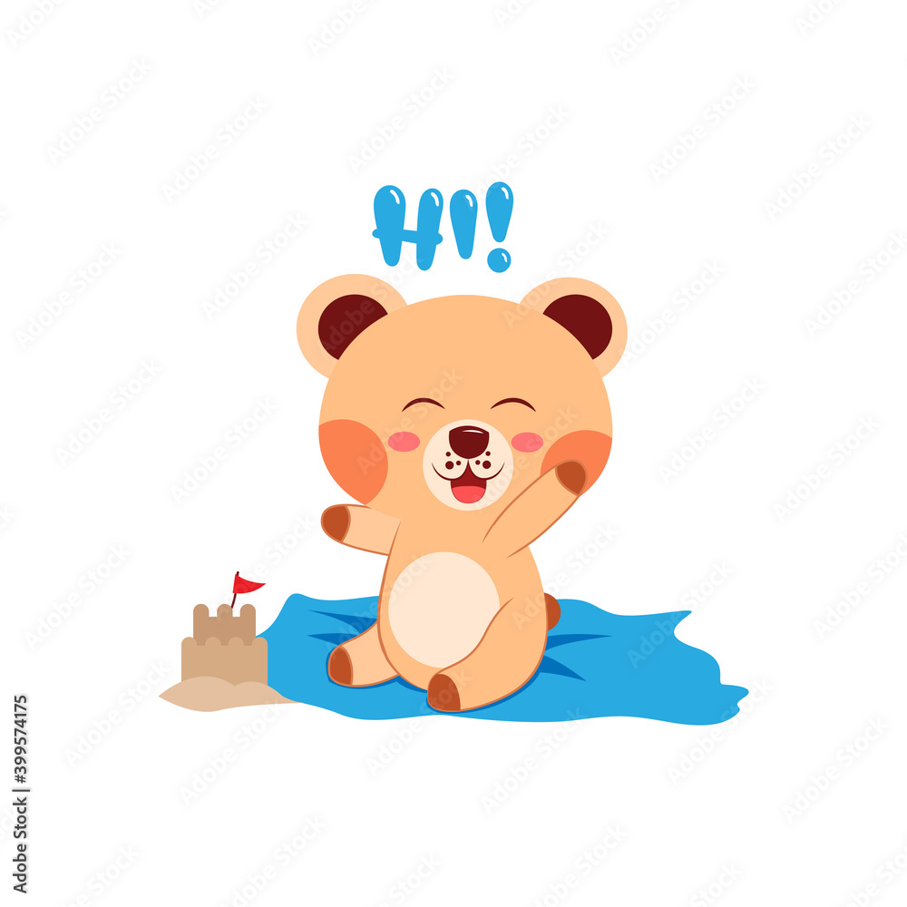 Obraz premium Isolated happy bear cartoon saying hi. Vector illustration