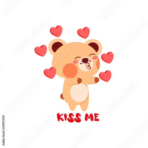 Isolated happy bear cartoon in love. Vector illustration