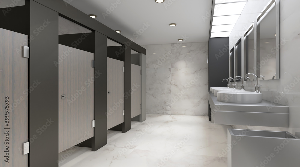 Fotografie Public female restroom. 3D rendering.