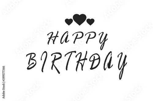 Happy birthday text on white background with hearts