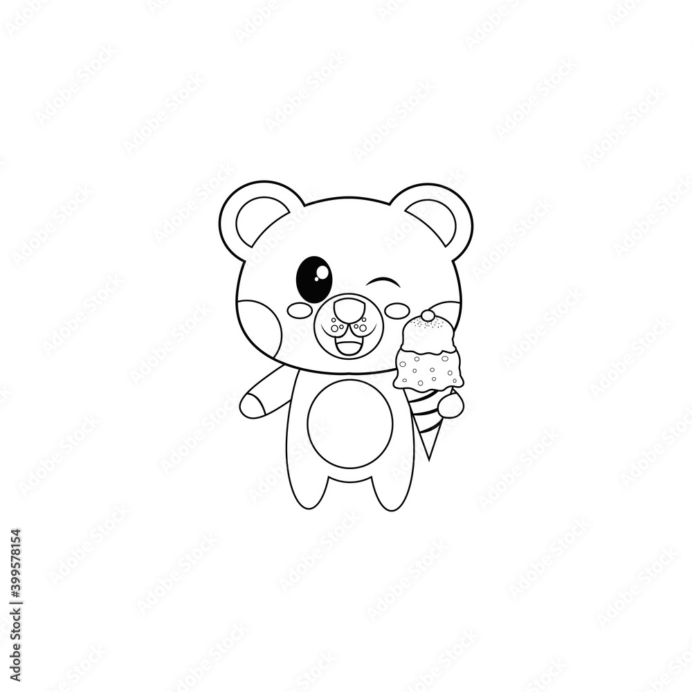 Isolated happy bear cartoon eating an ice cream. Vector illustration Isolated happy bear cartoon eating an ice cream. Vector illustration