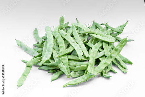 Fresh bean pods on white background