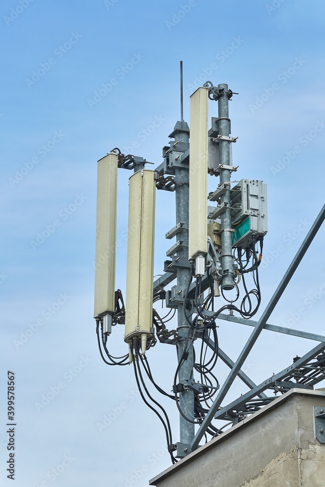 Signal transmitters for mobile network on a building roof