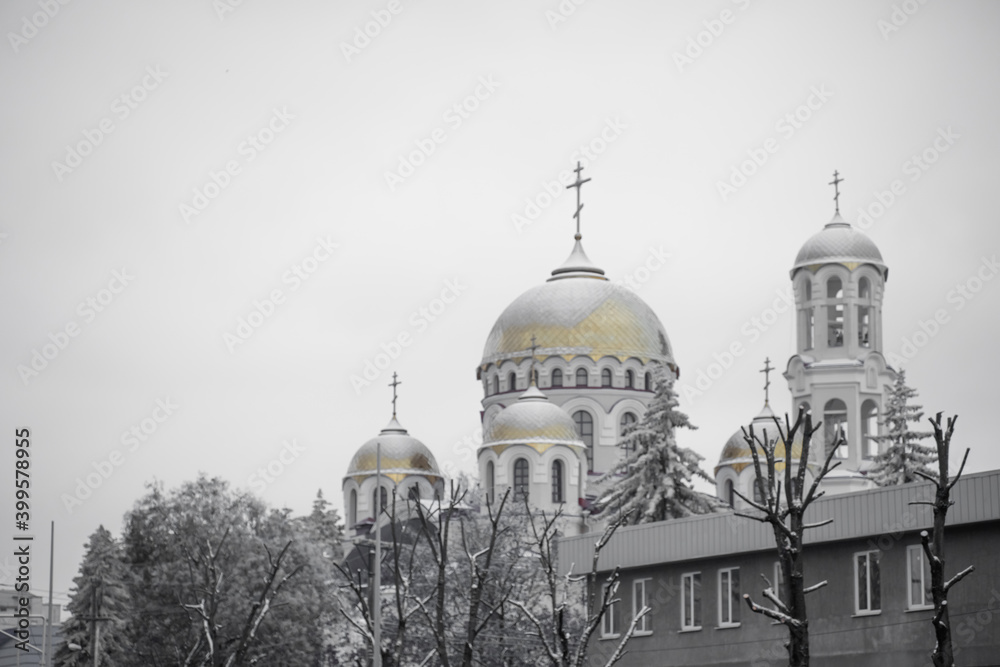 Church with domes in the winter season