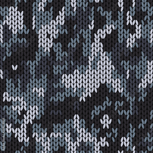 Knitted camouflage seamless pattern. Woolen knitted texture. Vector background
