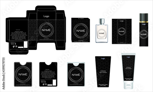 Packaging design, luxury perfume box, pocket perfume, deo design and face cream template and mock up box. Illustration vector.