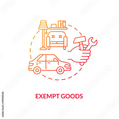 Exempt goods red gradient concept icon. Duty free supply. No VAT charge for product. Low cost. Save money. Bankruptcy idea thin line illustration. Vector isolated outline RGB color drawing