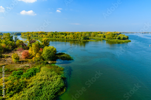 View of the river Dnieper on autumn in Kremenchug, Ukraine