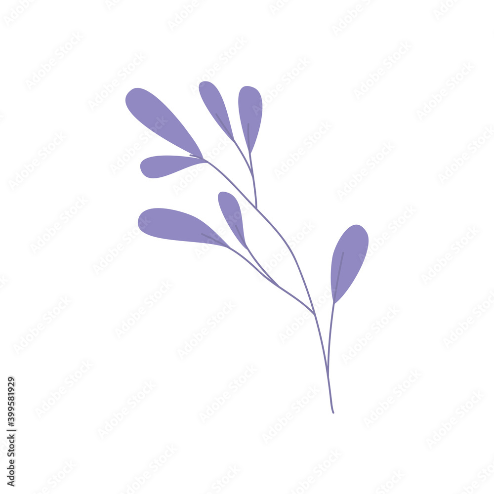 purple branch with leaves, colorful design