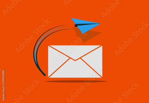 Paper airplane flying from envelope,sent letter,concept,email vector