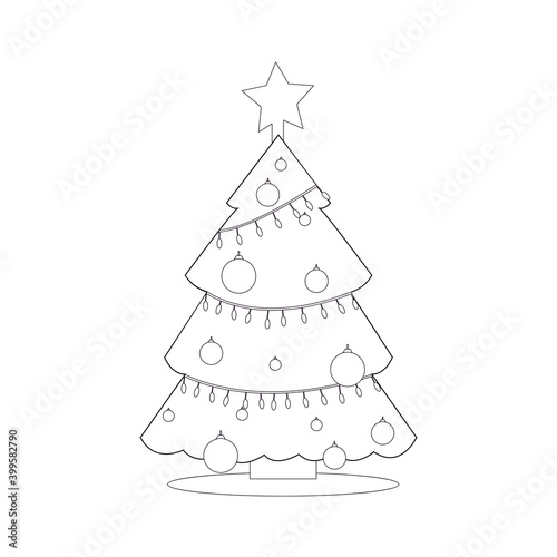 Isolated christmas tree with a star and ornaments. Vector illustration