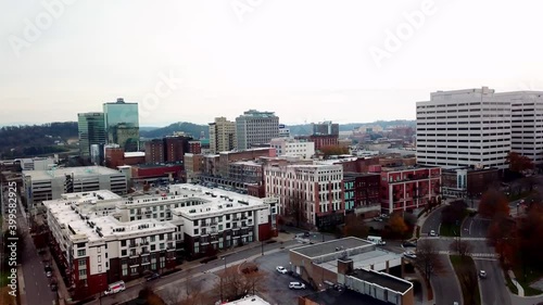 Aerial Push into Knoxville Tennessee Skyline, Knoxville Tenn, Knox County Tennessee photo