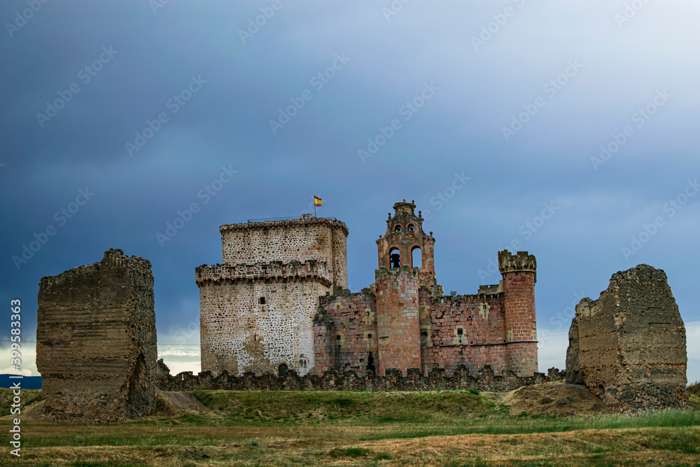 Full view of the ruins of the Castle of Turégano. Photograph taken in Turegano, Segovia, Spain.
