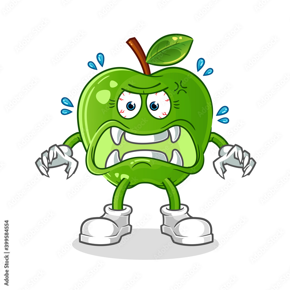Obraz premium green apple monster vector. cartoon character