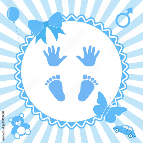 It's a boy. Baby gender reveal concept illustration. Blue colored on a white background.